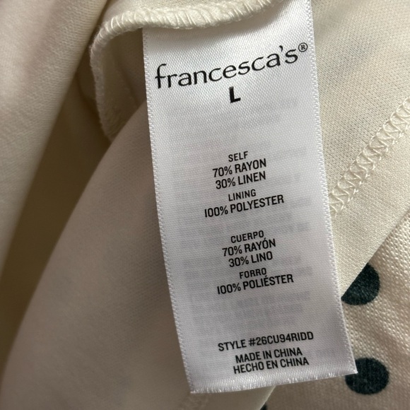 Francesca’s “Emily” Puff Sleeve Polka dot Linen Blend Summer Mini Dress, Large💗 - Picture 9 of 9